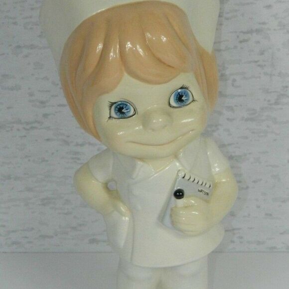 Vintage Ceramic Big Eye Nurse White Uniform 12 - Picture 7 of 8